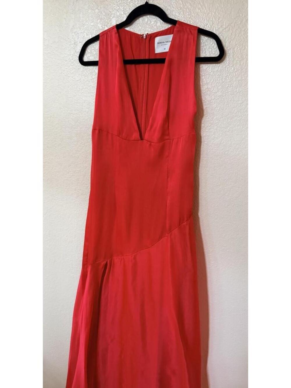 New Sonya Moda Alma Plunge Bias Cut Silk Organza Gown In Lola Red Size M $420 - Picture 7 of 13